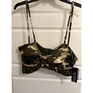 AFRM Camo Ruched Crop Top L Padded Bra